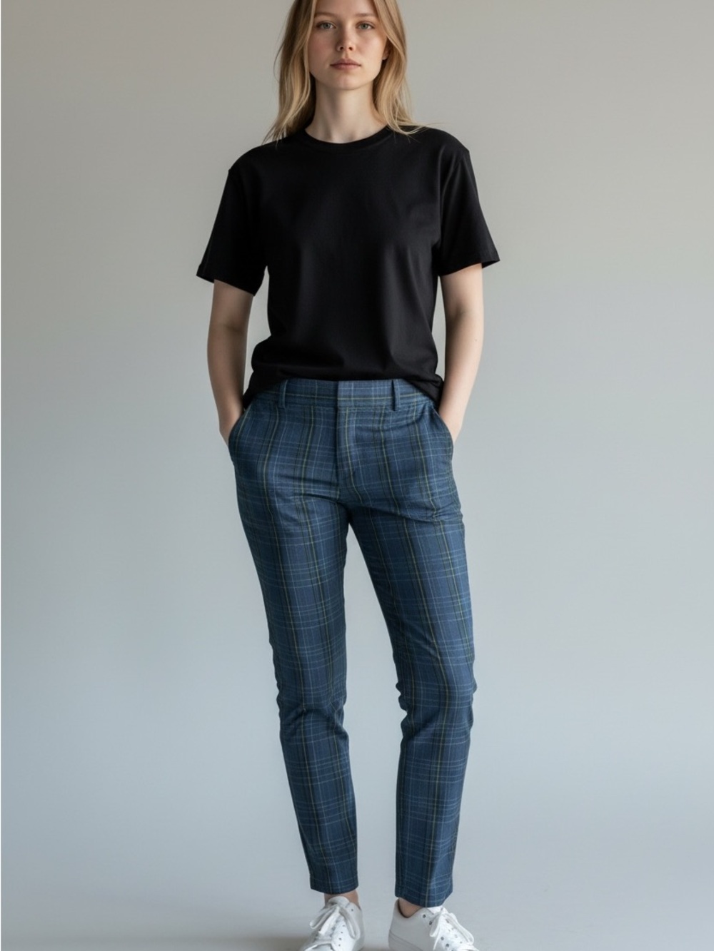 Vince Blue Plaid Slim Trousers